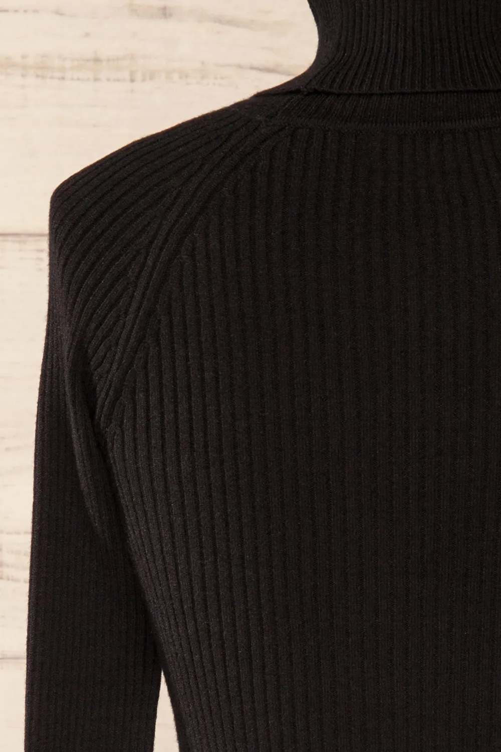 Rundu Black | Ribbed Turtleneck Fitted Top