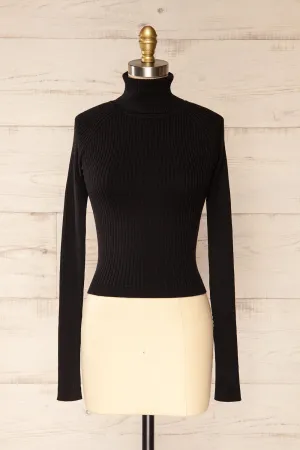 Rundu Black | Ribbed Turtleneck Fitted Top