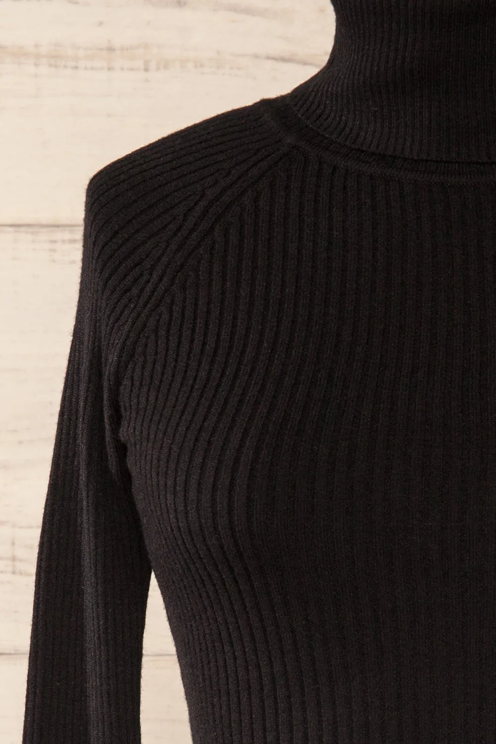 Rundu Black | Ribbed Turtleneck Fitted Top