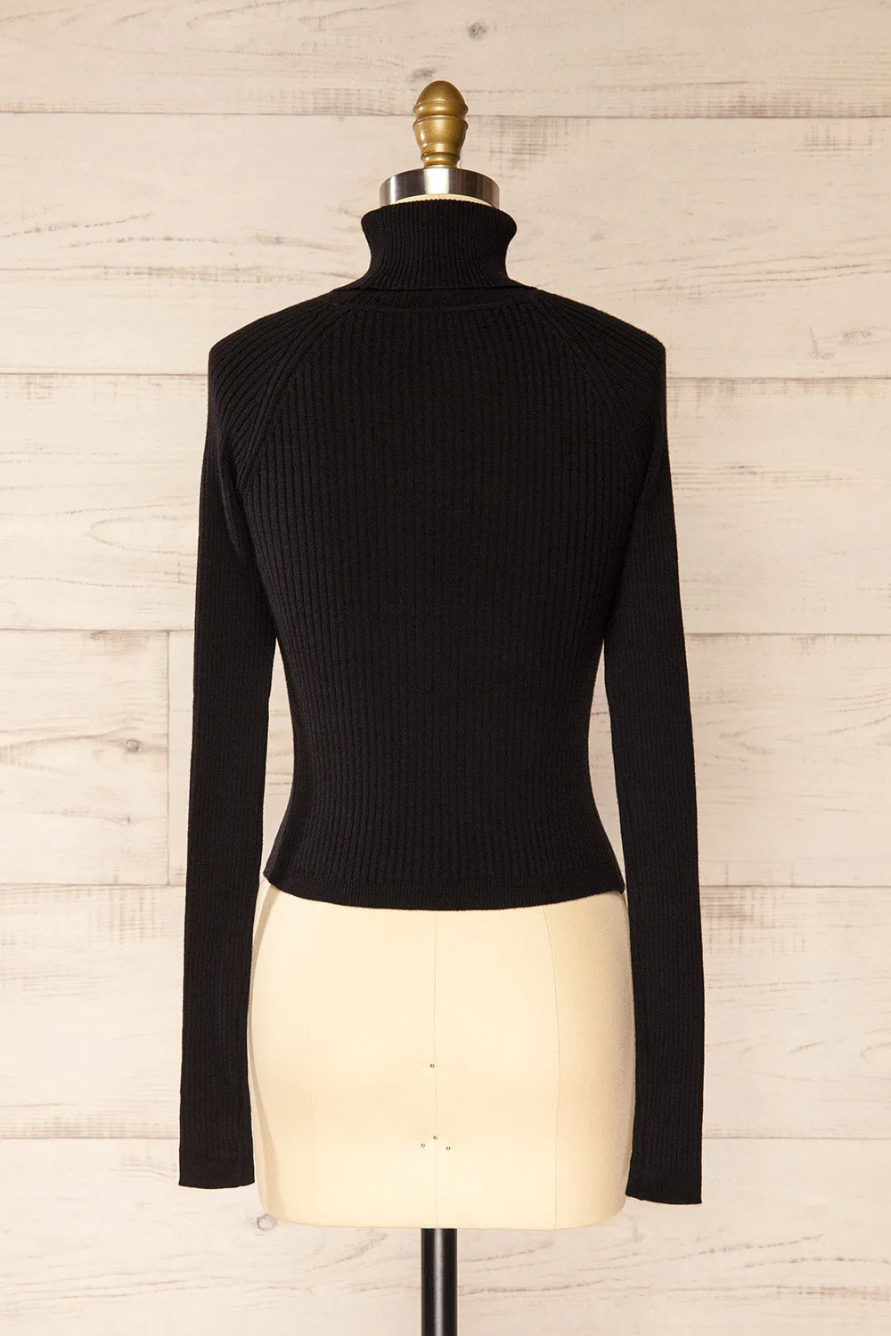 Rundu Black | Ribbed Turtleneck Fitted Top