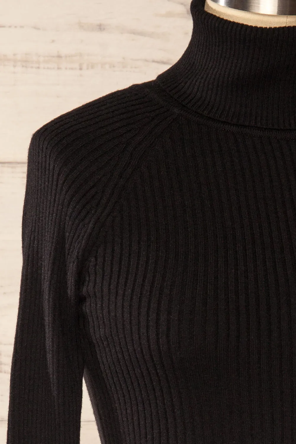 Rundu Black | Ribbed Turtleneck Fitted Top