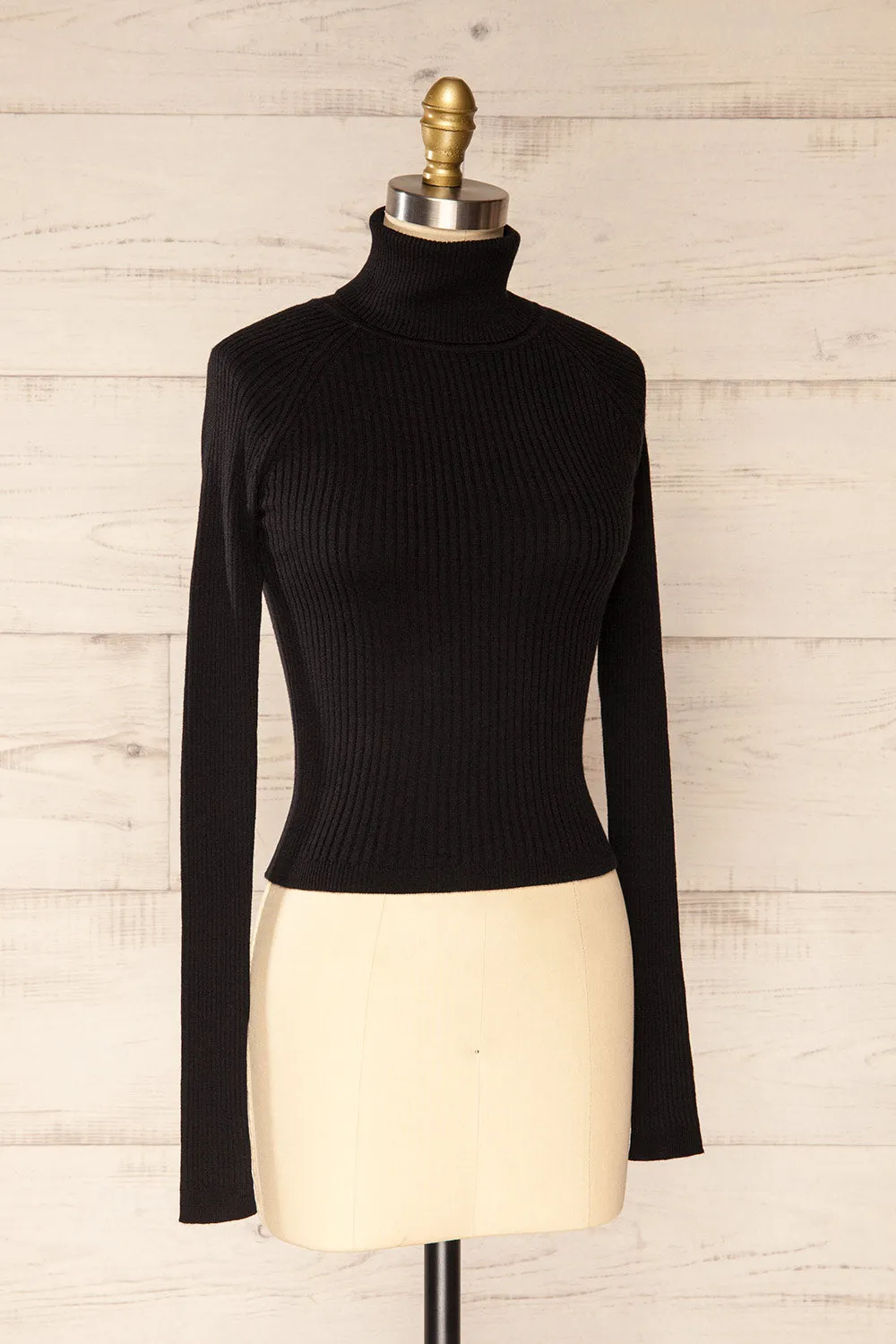 Rundu Black | Ribbed Turtleneck Fitted Top