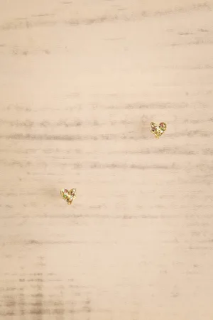 Ryana Gold | Heart-Shaped Stud Earrings w/ Colourful Crystals