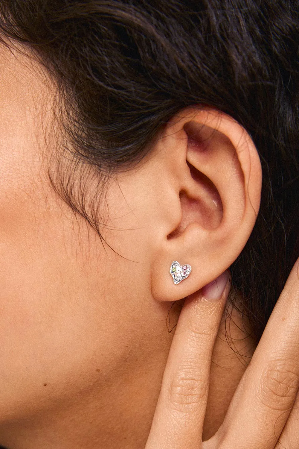 Ryana Silver | Heart-Shaped Stud Earrings w/ Colourful Crystals