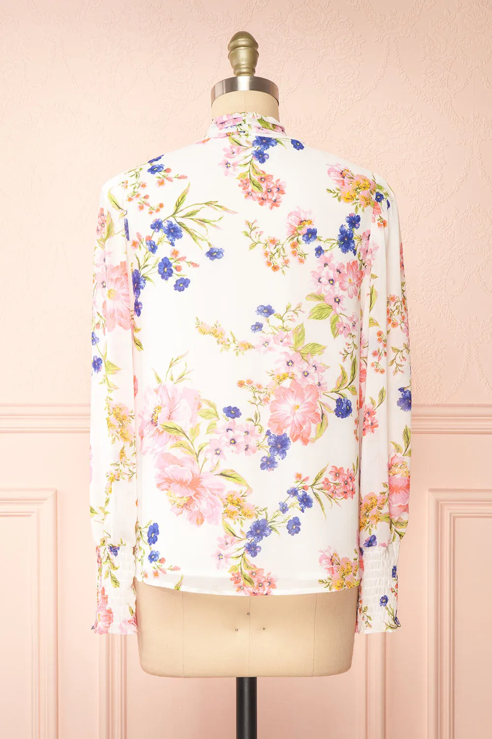 Safa | Floral Chiffon Blouse w/ Bow Collar