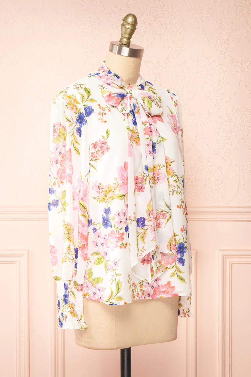 Safa | Floral Chiffon Blouse w/ Bow Collar