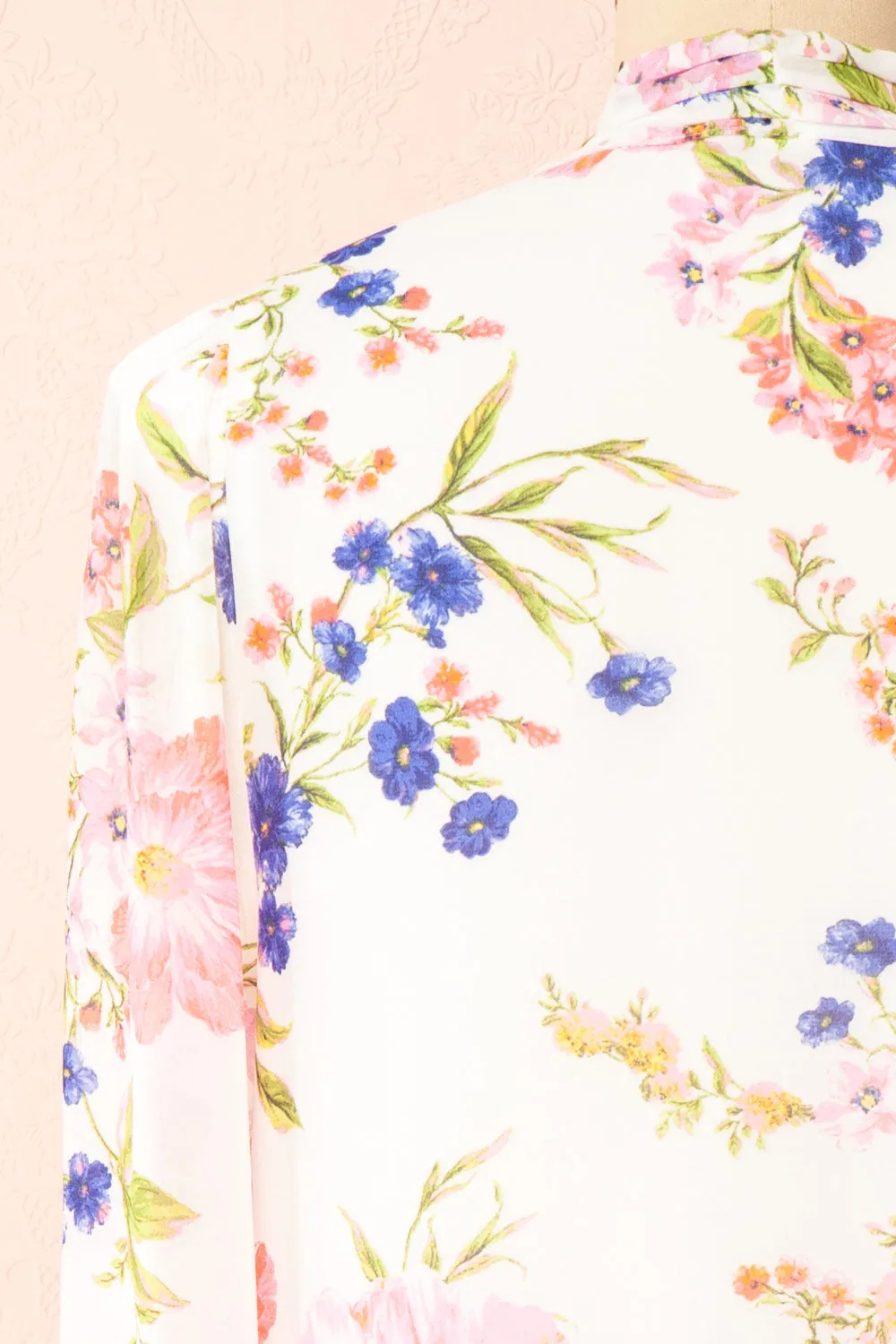 Safa | Floral Chiffon Blouse w/ Bow Collar