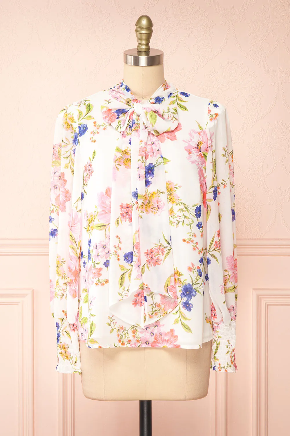 Safa | Floral Chiffon Blouse w/ Bow Collar