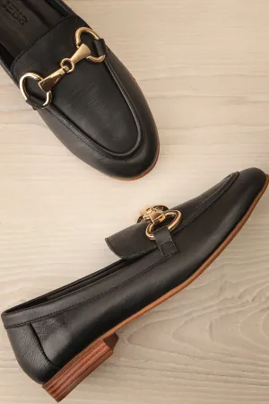 Sambina Black | Leather Loafers w/ Golden Hardware