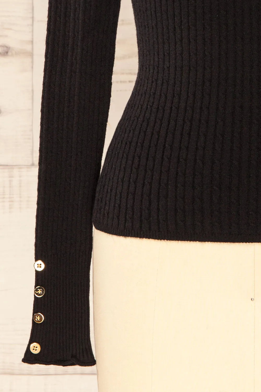 Sambir Black | Mock Neck Ribbed Fitted Top