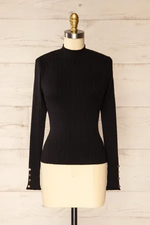 Sambir Black | Mock Neck Ribbed Fitted Top