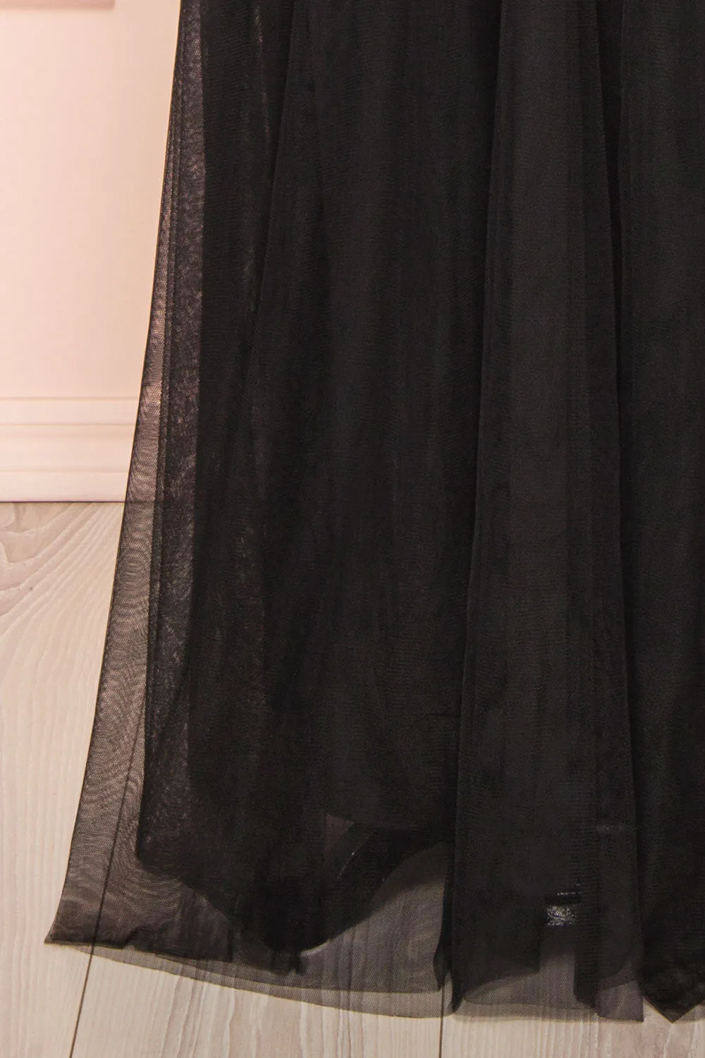 Samina Black | Tulle Maxi Dress w/ Plunging Neckline