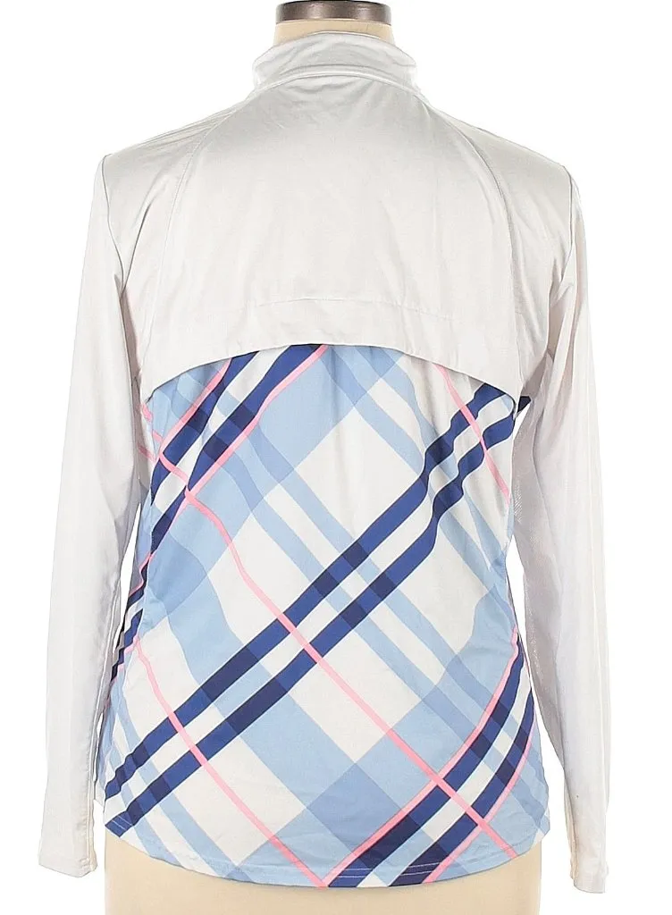 San Soleil Blue & White Plaid Long Sleeve Sun Shirt Size XL MSP$100