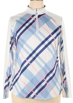 San Soleil Blue & White Plaid Long Sleeve Sun Shirt Size XL MSP$100