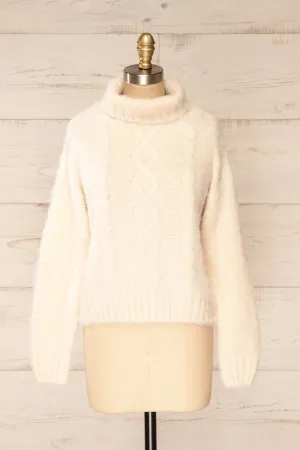 Seattle Ivory | Fuzzy Knit Turtleneck Sweater