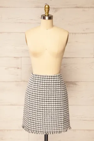 Seloncourt | Short Houndstooth Skirt w/ Fringes