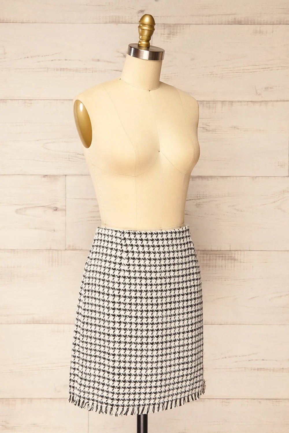 Seloncourt | Short Houndstooth Skirt w/ Fringes