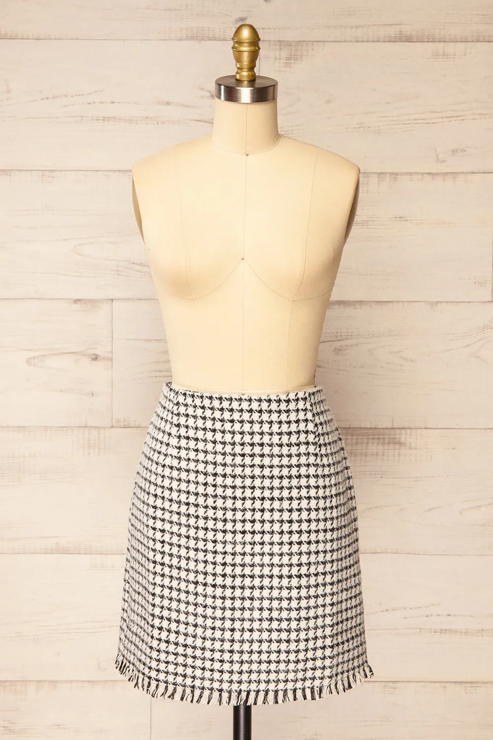Seloncourt | Short Houndstooth Skirt w/ Fringes