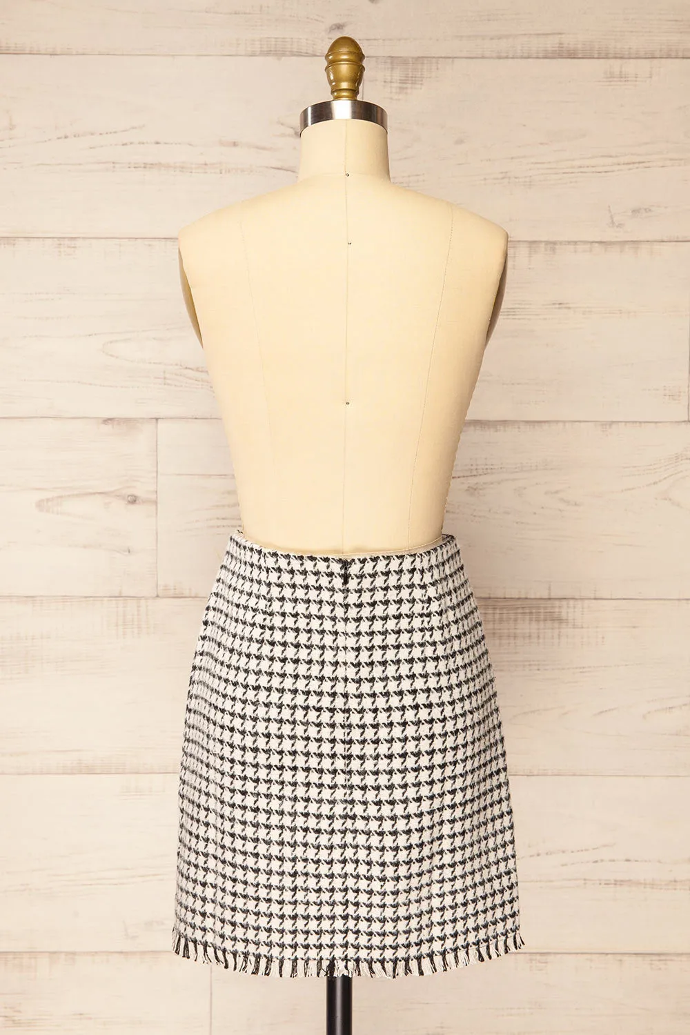 Seloncourt | Short Houndstooth Skirt w/ Fringes