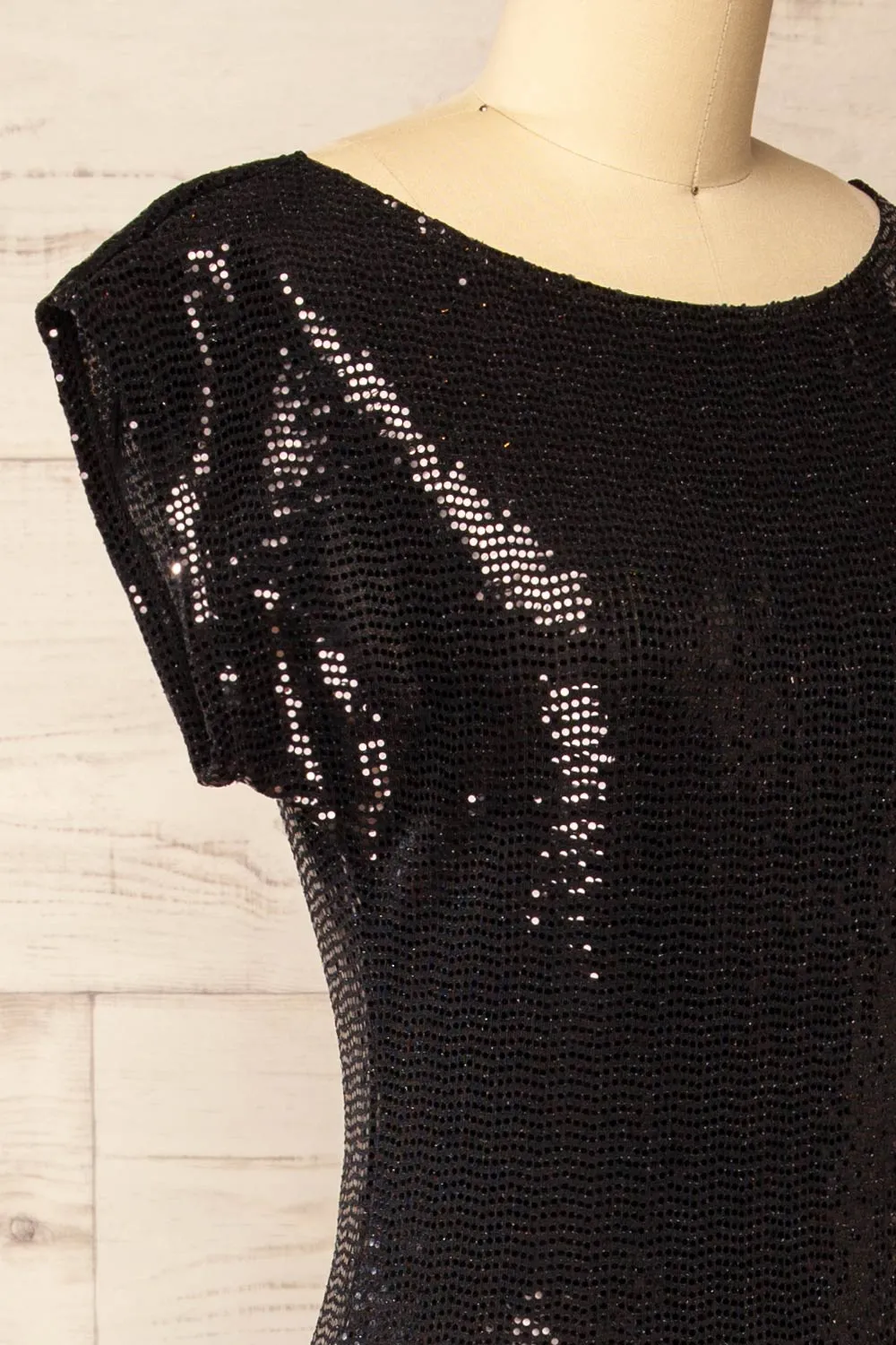 Seralie | Black Sequin Maxi Dress w/ Slit