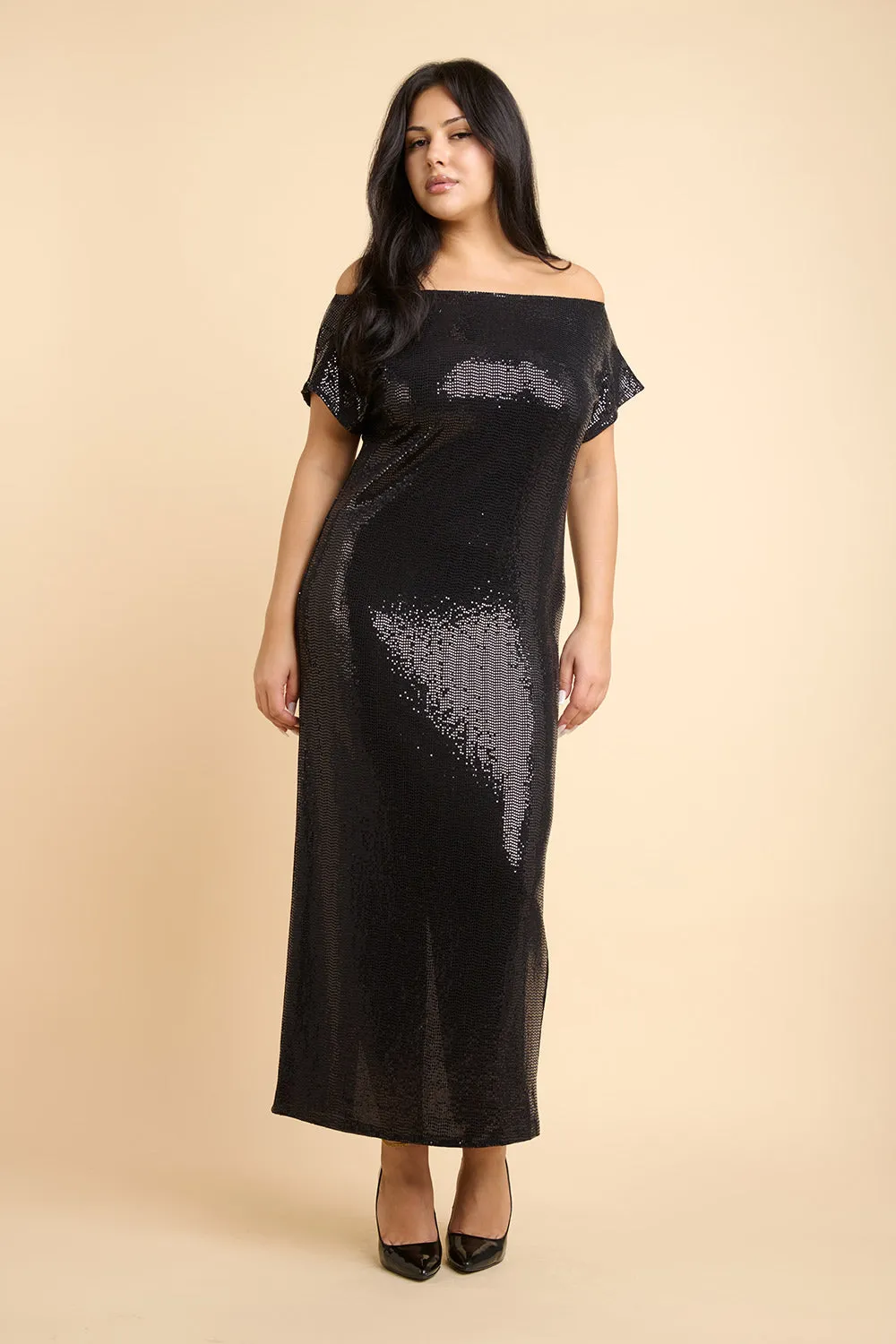 Seralie | Black Sequin Maxi Dress w/ Slit