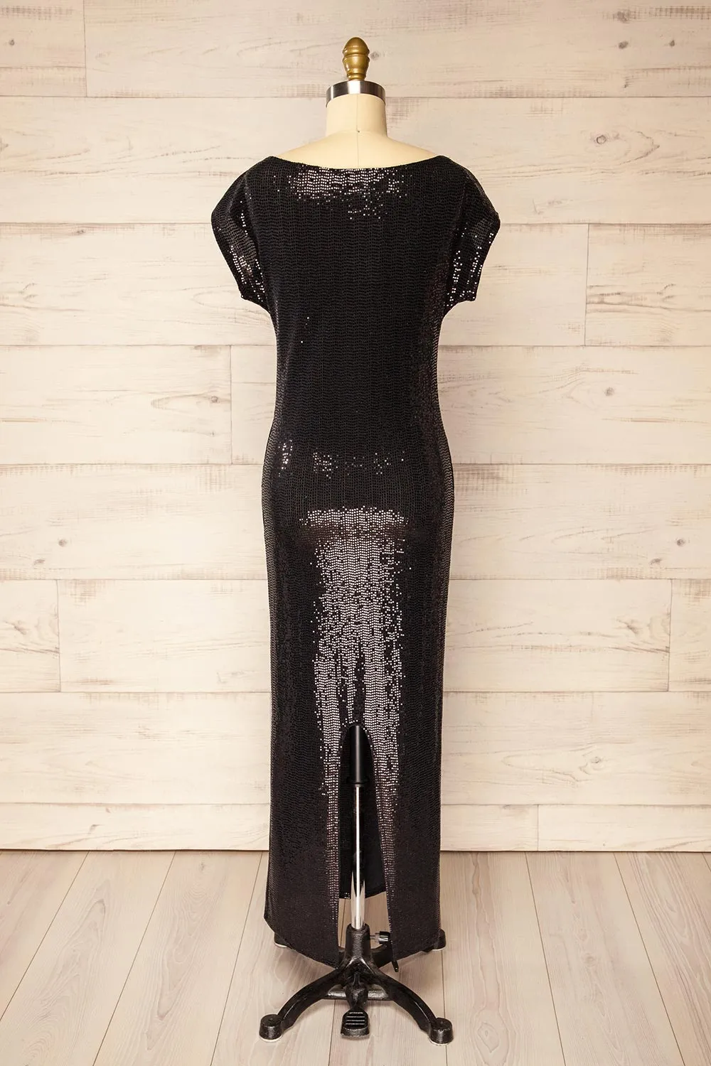 Seralie | Black Sequin Maxi Dress w/ Slit