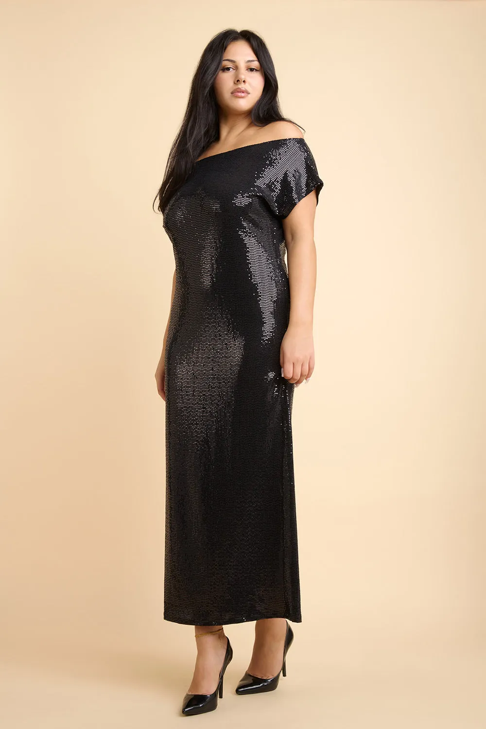Seralie | Black Sequin Maxi Dress w/ Slit