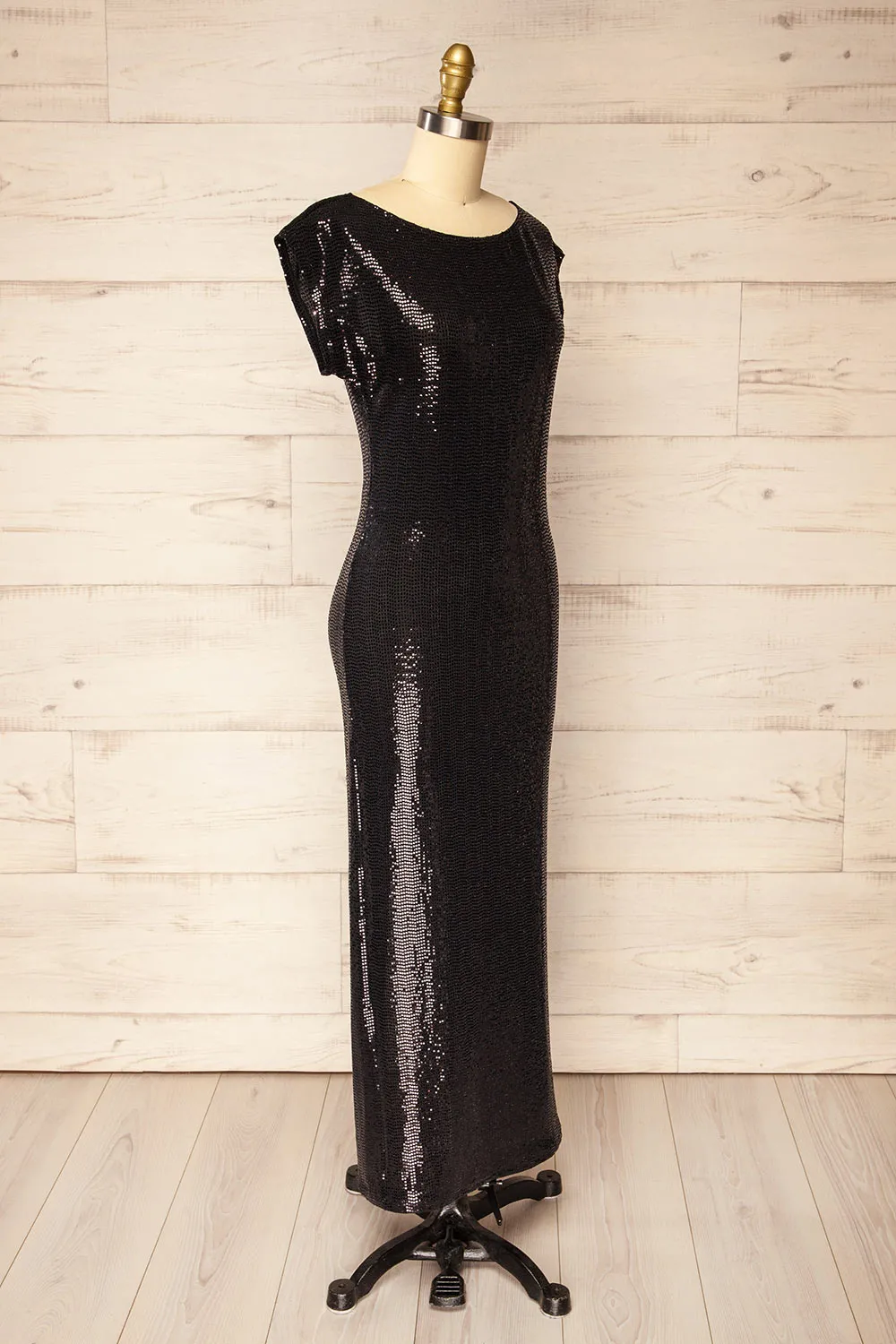 Seralie | Black Sequin Maxi Dress w/ Slit