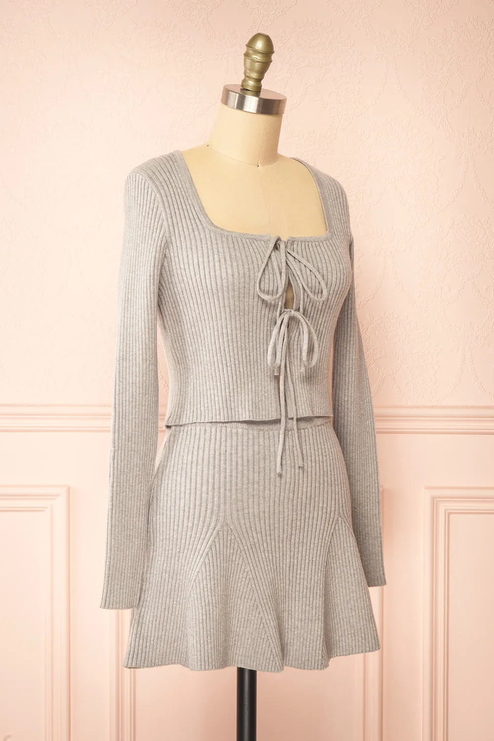 Set Duna | Grey Ribbed Knit Top & Skirt
