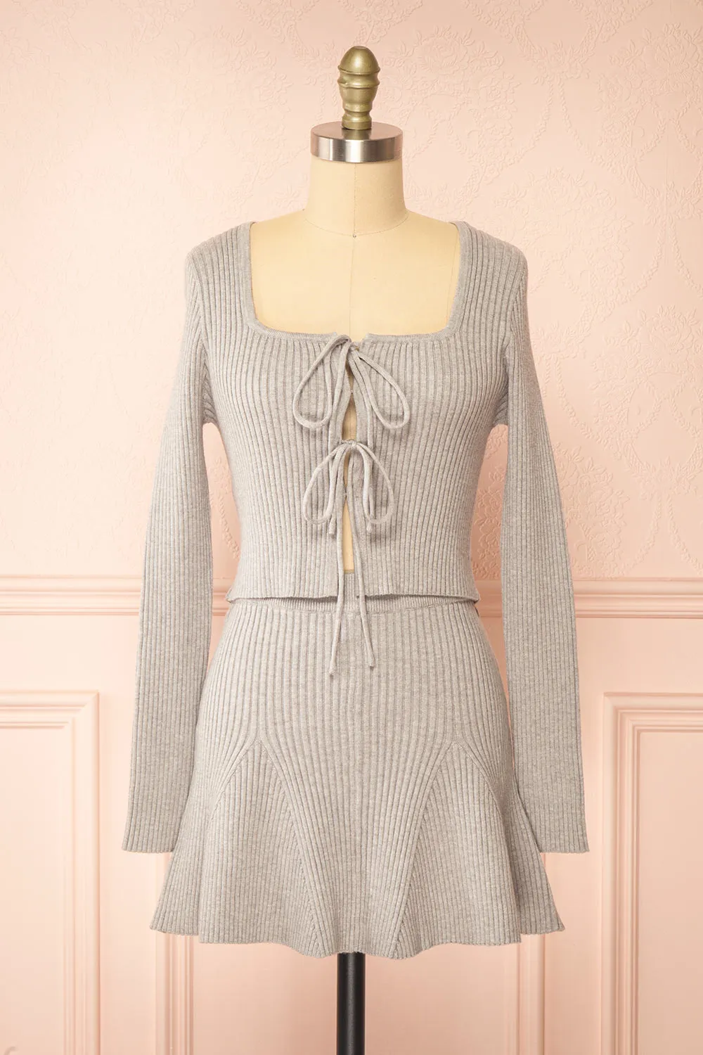 Set Duna | Grey Ribbed Knit Top & Skirt