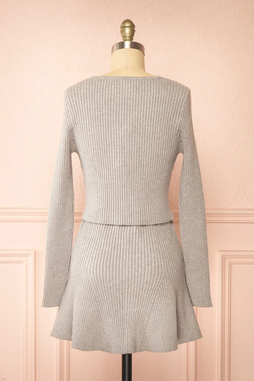Set Duna | Grey Ribbed Knit Top & Skirt
