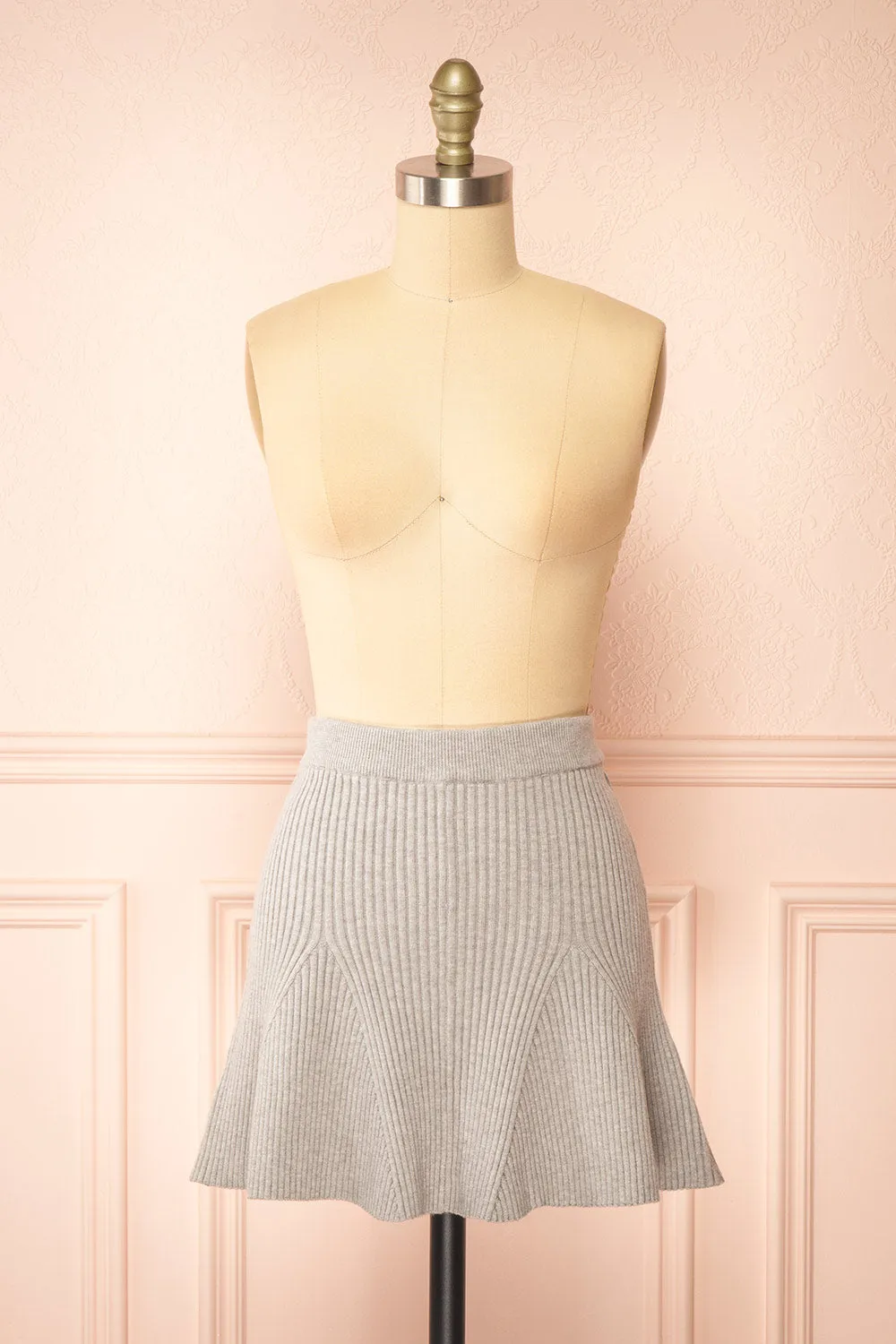 Set Duna | Grey Ribbed Knit Top & Skirt