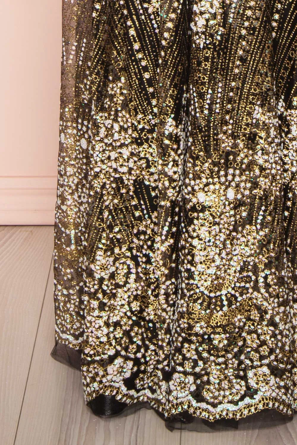 Sharidan Black | Glitter Mesh Maxi Dress