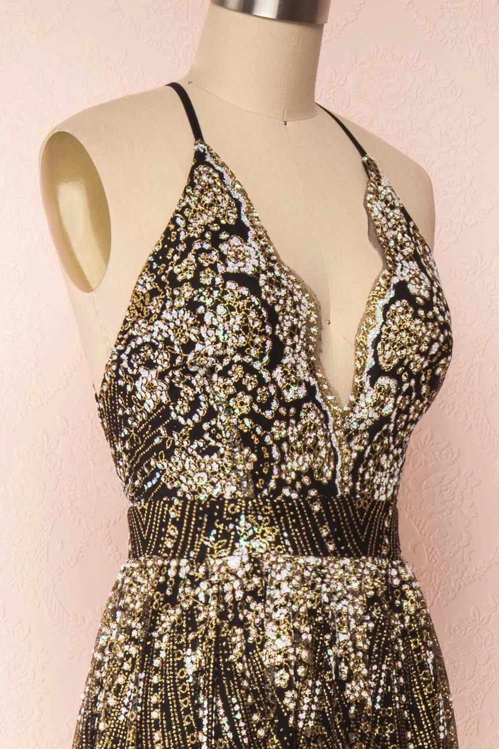 Sharidan Black | Glitter Mesh Maxi Dress