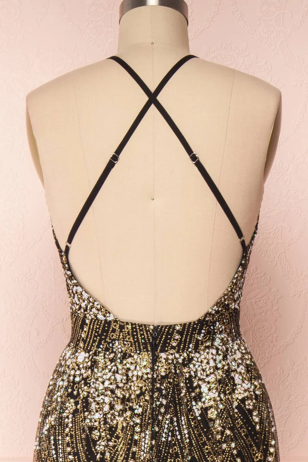 Sharidan Black | Glitter Mesh Maxi Dress