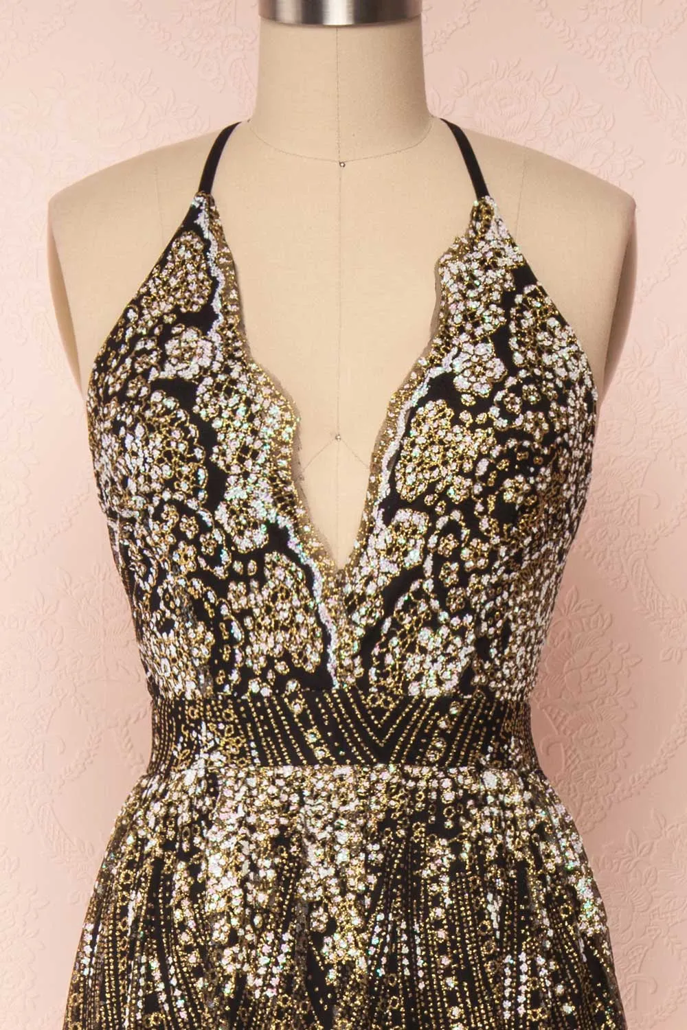 Sharidan Black | Glitter Mesh Maxi Dress