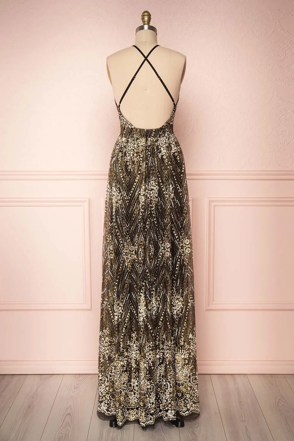 Sharidan Black | Glitter Mesh Maxi Dress