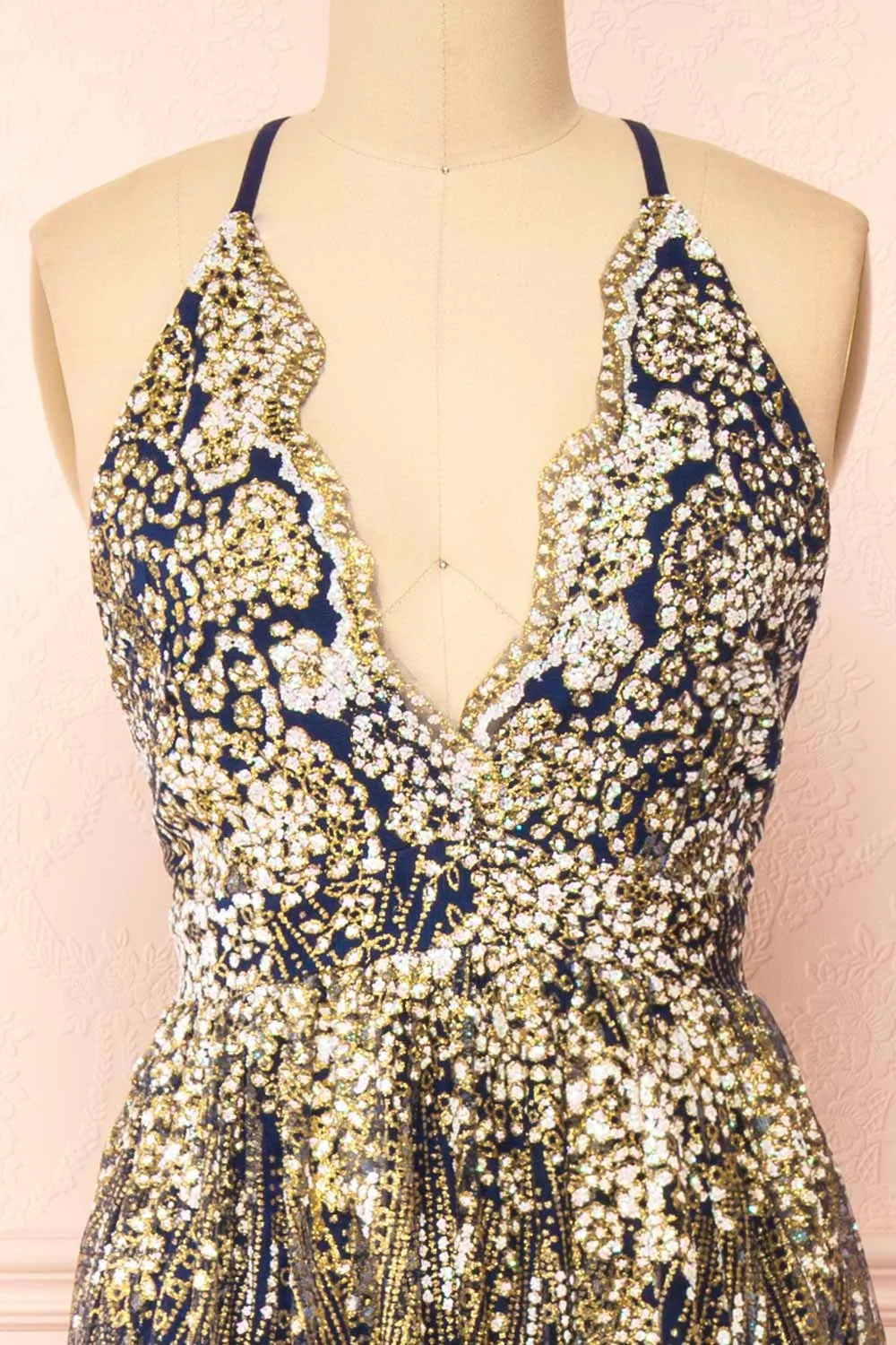 Sharidan Navy | Glitter Mesh Maxi Dress