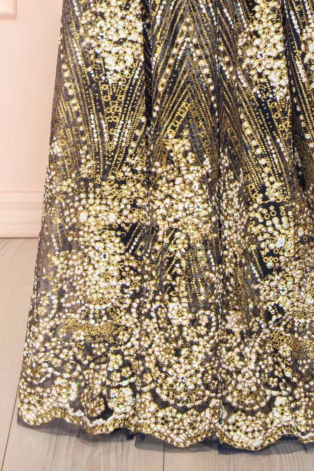 Sharidan Navy | Glitter Mesh Maxi Dress