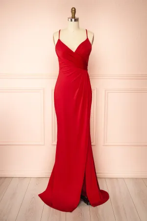 Shiva Red | Mermaid Dress w/ Wrapped Bodice