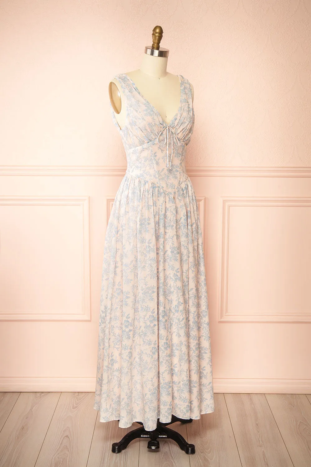Silas Blue | Midi Dress w/ Blue Vintage Print