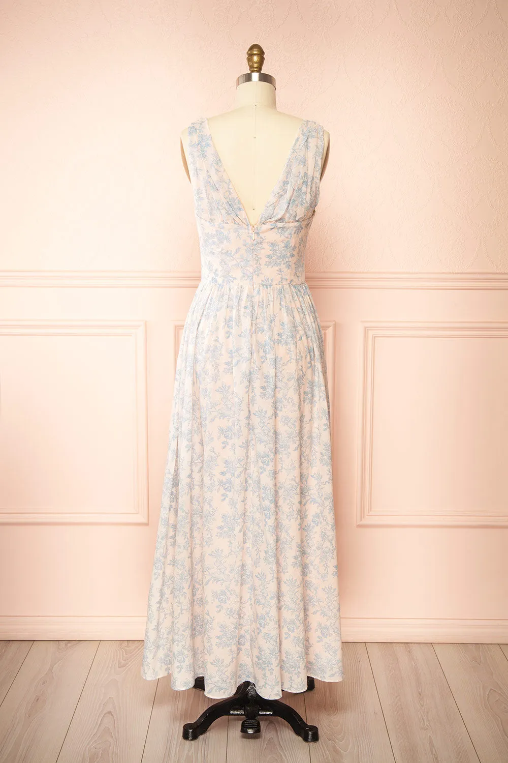 Silas Blue | Midi Dress w/ Blue Vintage Print