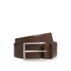 Smooth-leather belt with logo-engraved buckle