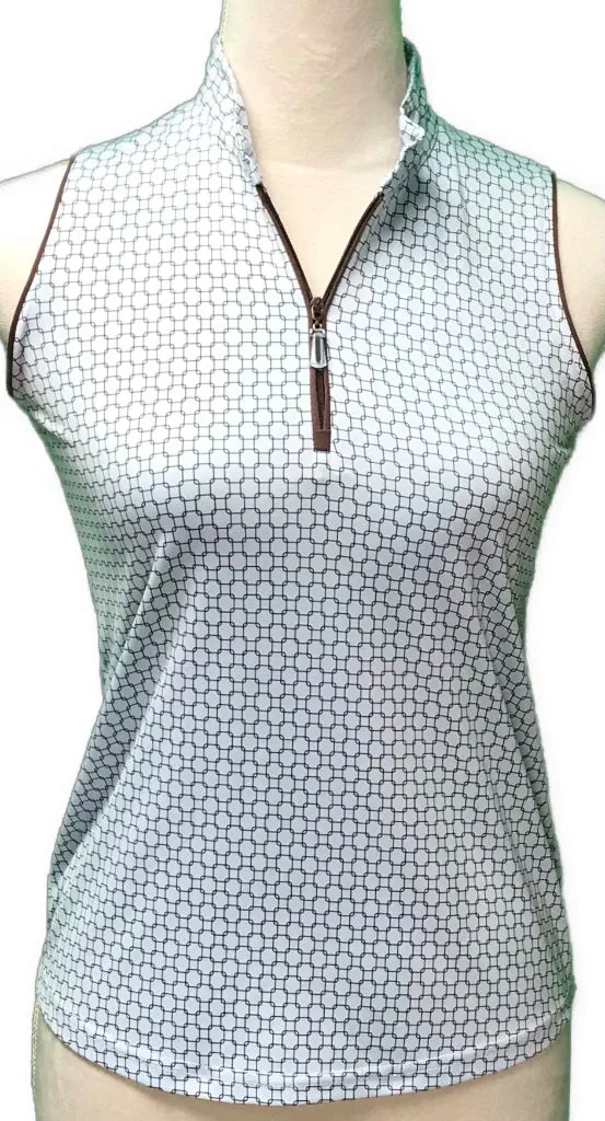 Sport Haley Pale Blue & Brown Print Sleeveless Golf Top Size XS