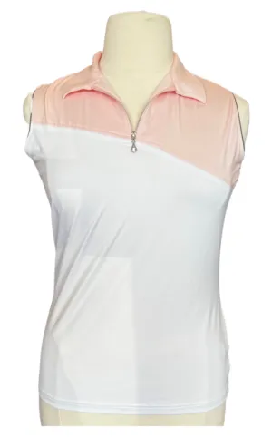 Sport Haley White & Pink Sleeveless Polo w/ Gray Trim Size L. MSP$85