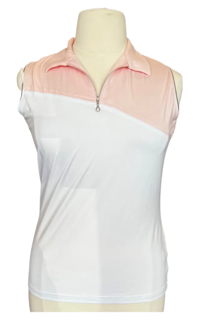 Sport Haley White & Pink Sleeveless Polo w/ Gray Trim Size L. MSP$85