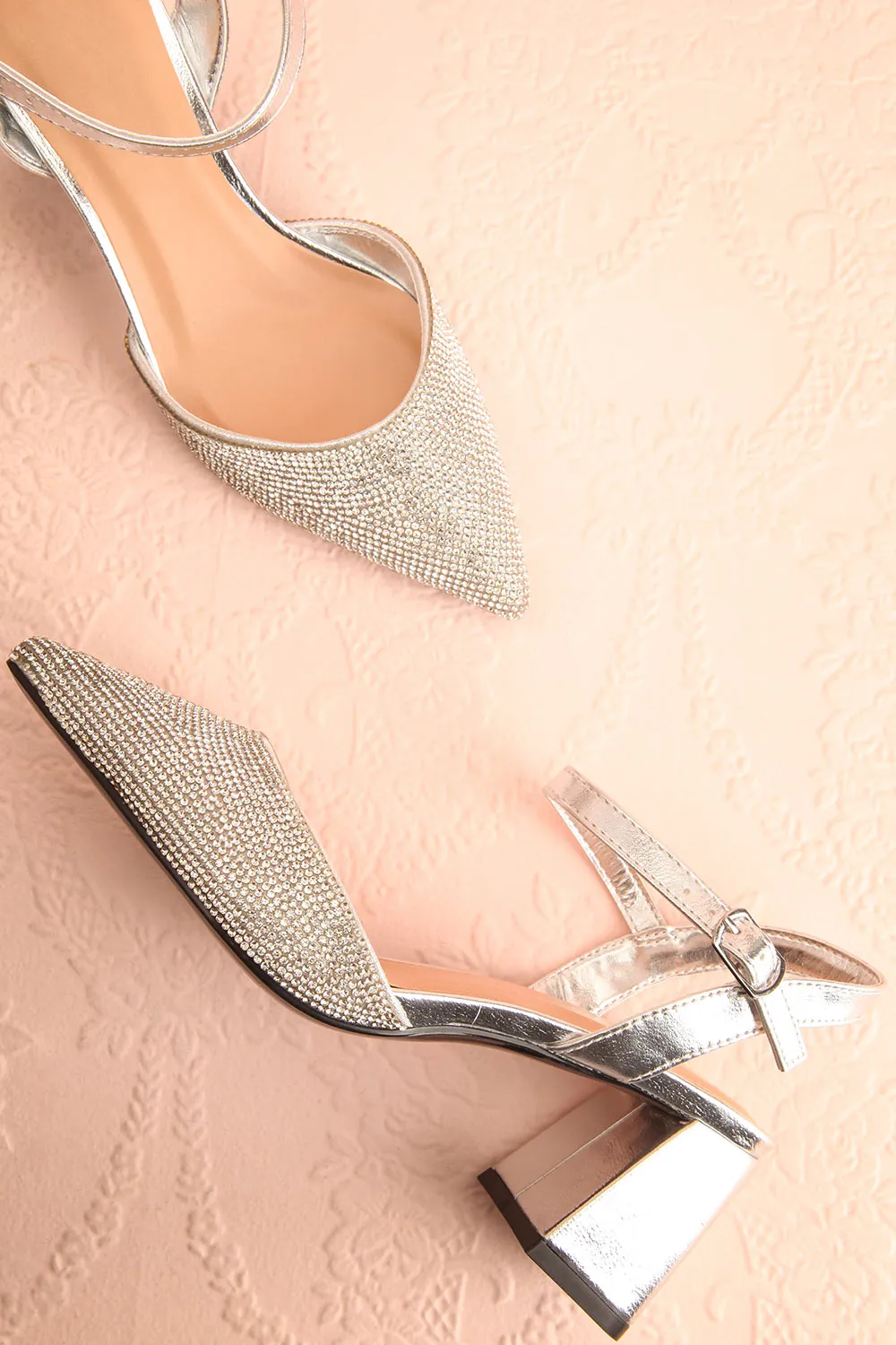 Starlight Silver | Pointed Toe Heels w/ Crystals