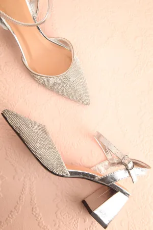 Starlight Silver | Pointed Toe Heels w/ Crystals