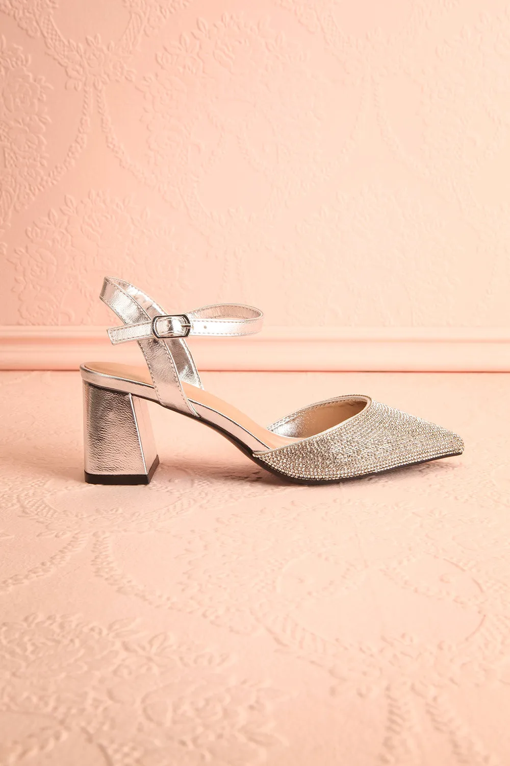 Starlight Silver | Pointed Toe Heels w/ Crystals