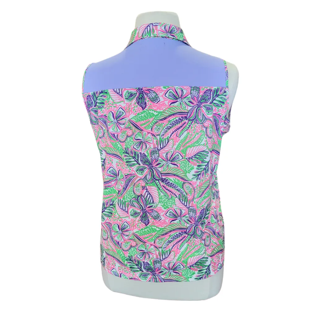 Stella Parker Handdrawn Floral Print Sleeveless Golf Polo Size XL